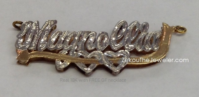 Real 10K Gold 3-D (Double Plate) nameplate with hearts & arrow/ Free GF chain #3